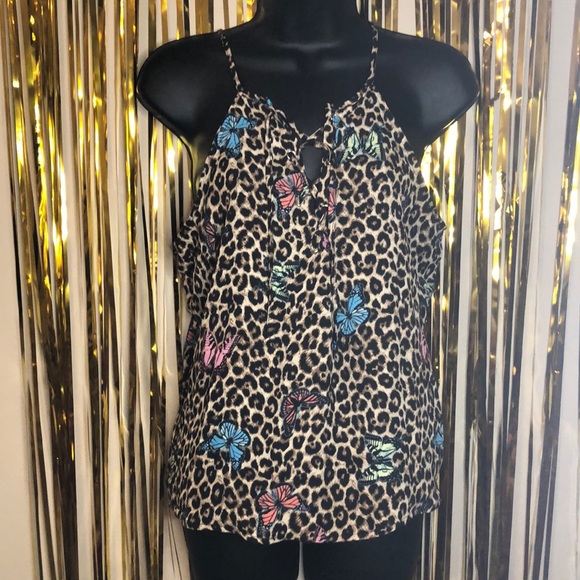 NWT Leopard Print Butterfly Lace Up Chiffon Tank - Picture 3 of 6